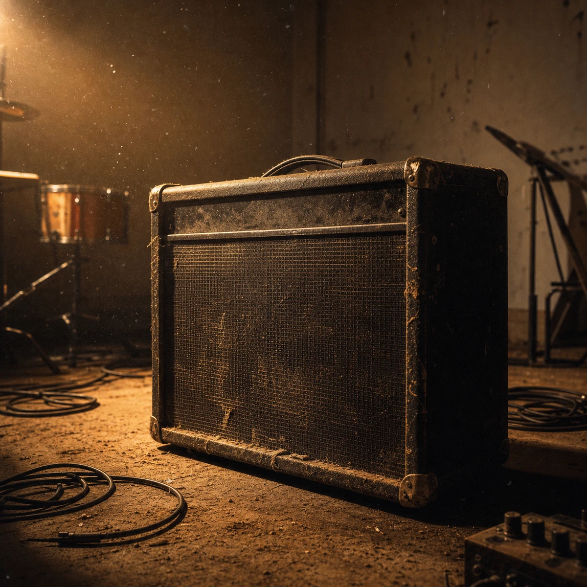Analog Rock Grain album cover artwork featuring a battered guitar amplifier in a dusty rehearsal room