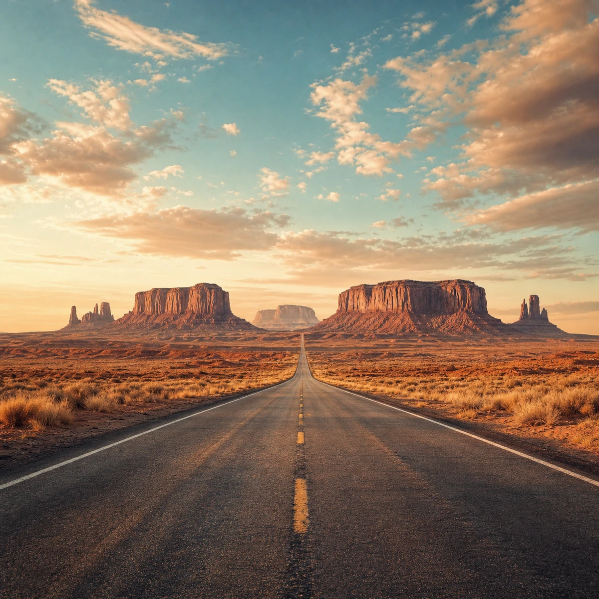 Desert Country Road album cover artwork featuring an empty desert road leading toward weathered mesas