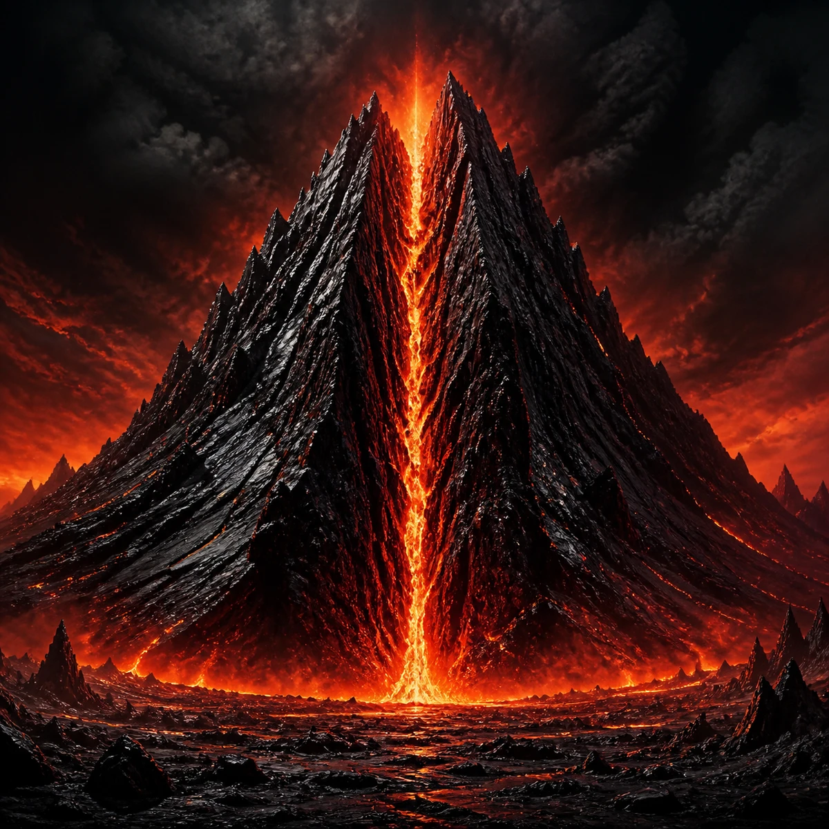 Heavy Metal Inferno album cover artwork featuring a black iron mountain split by volcanic fire