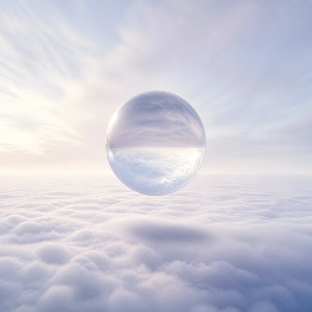 Weightless Ambient album cover artwork featuring a translucent sphere floating above endless clouds